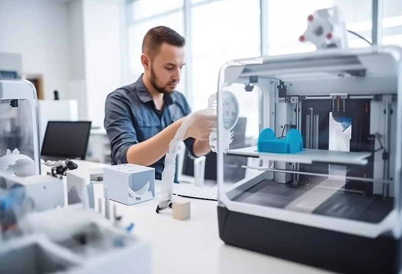 A man using a 3D printer