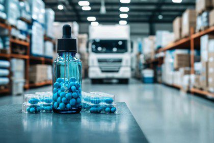 Blue glass bottle dropper